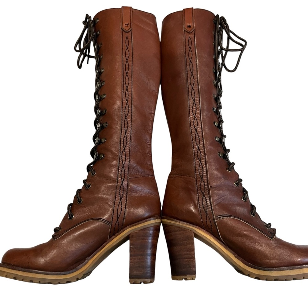 Chandlers 70’s Vintage Leather Knee High Boots Lace Up Granny Boots - Picture 10 of 16